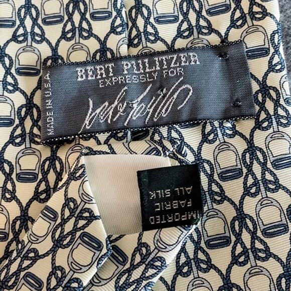 Bert Pulitzer Luxe Print 100% Silk Stirrup Rope Print Tie blue cream 3.5" w - Picture 3 of 5